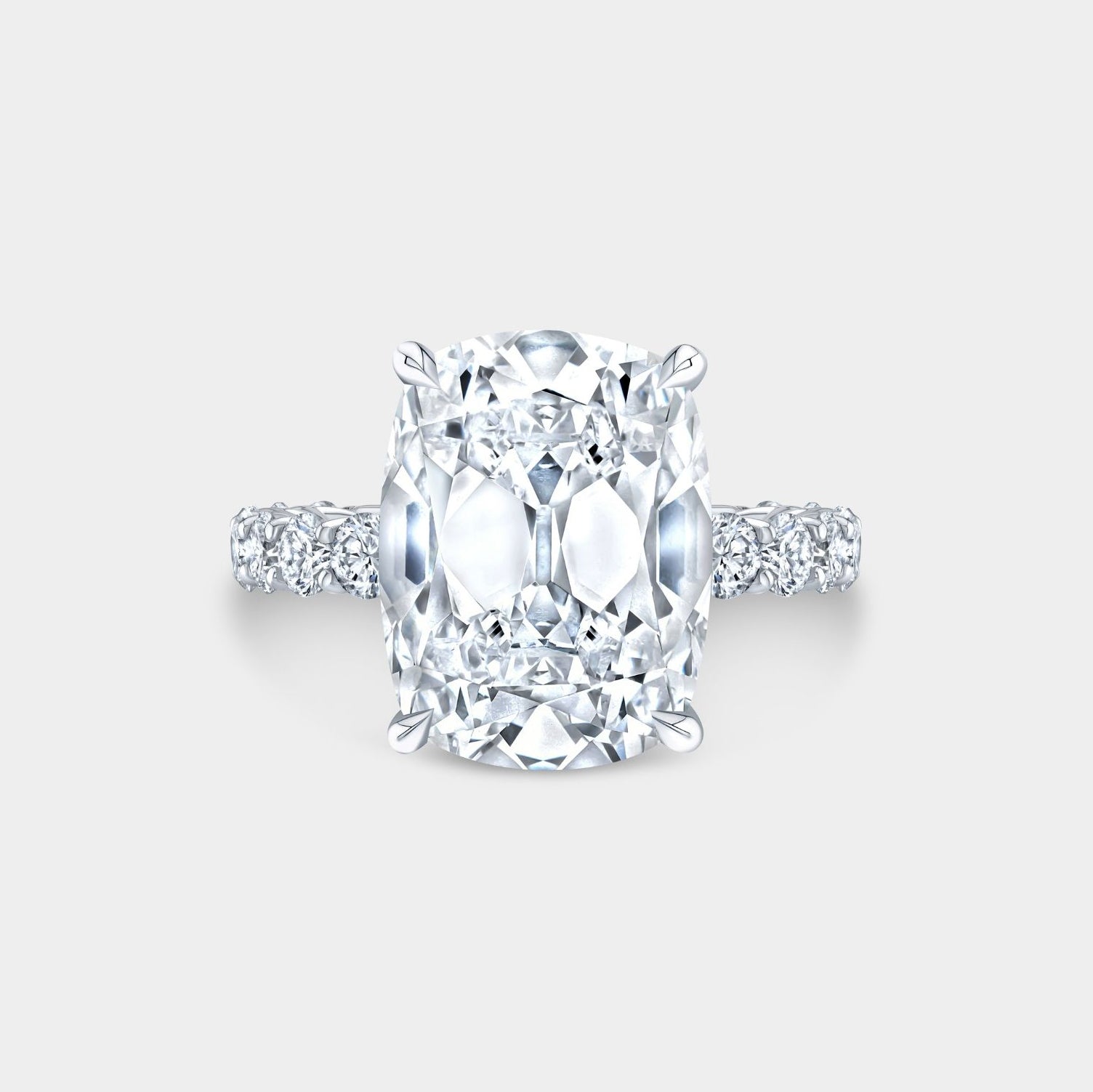 Cushion Diamond Old Mine The Eloise Trellis with Hidden Halo Platinum Engagement Ring