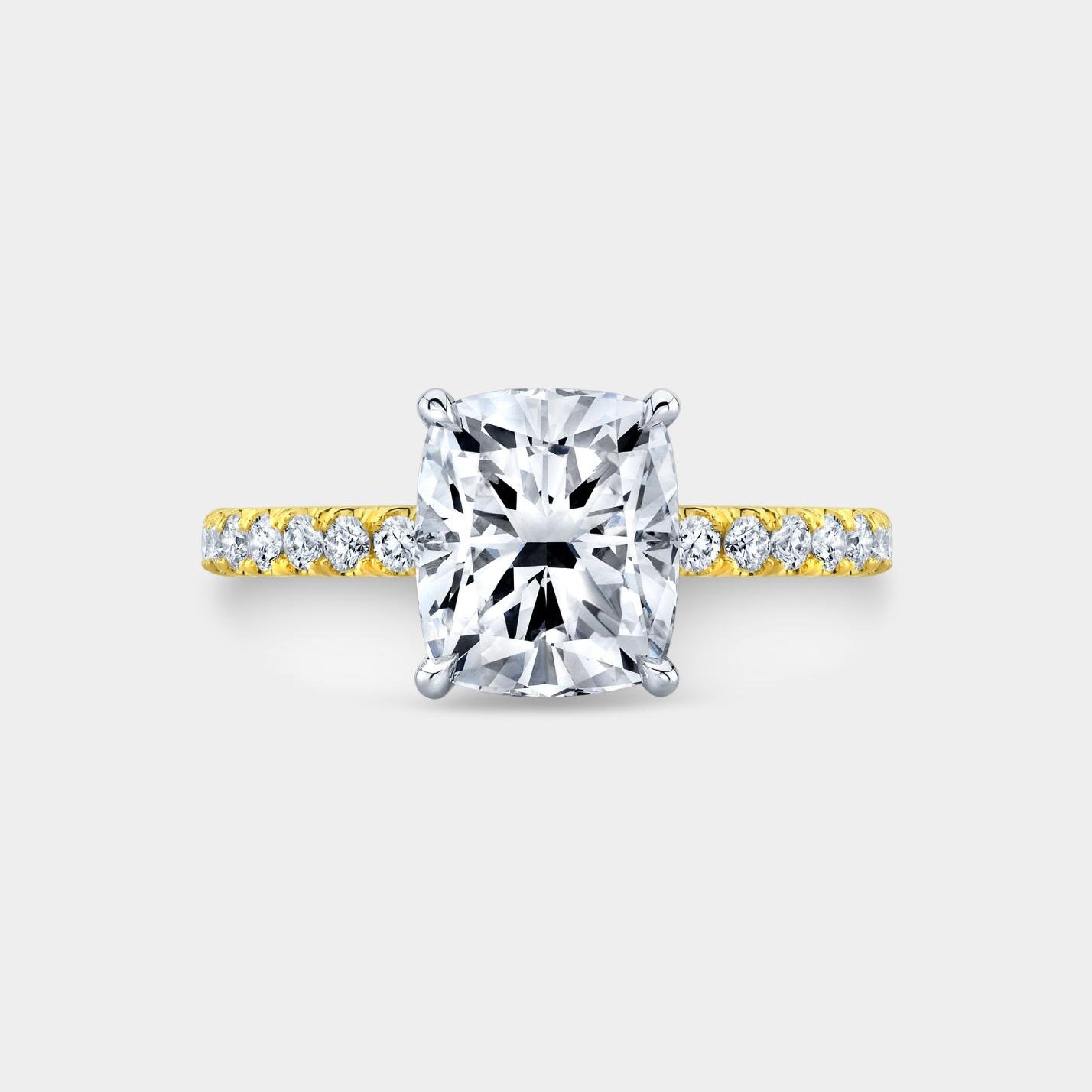 Cushion Diamond Pave With Hidden Halo Yellow Gold And Platinum Engagement Ring