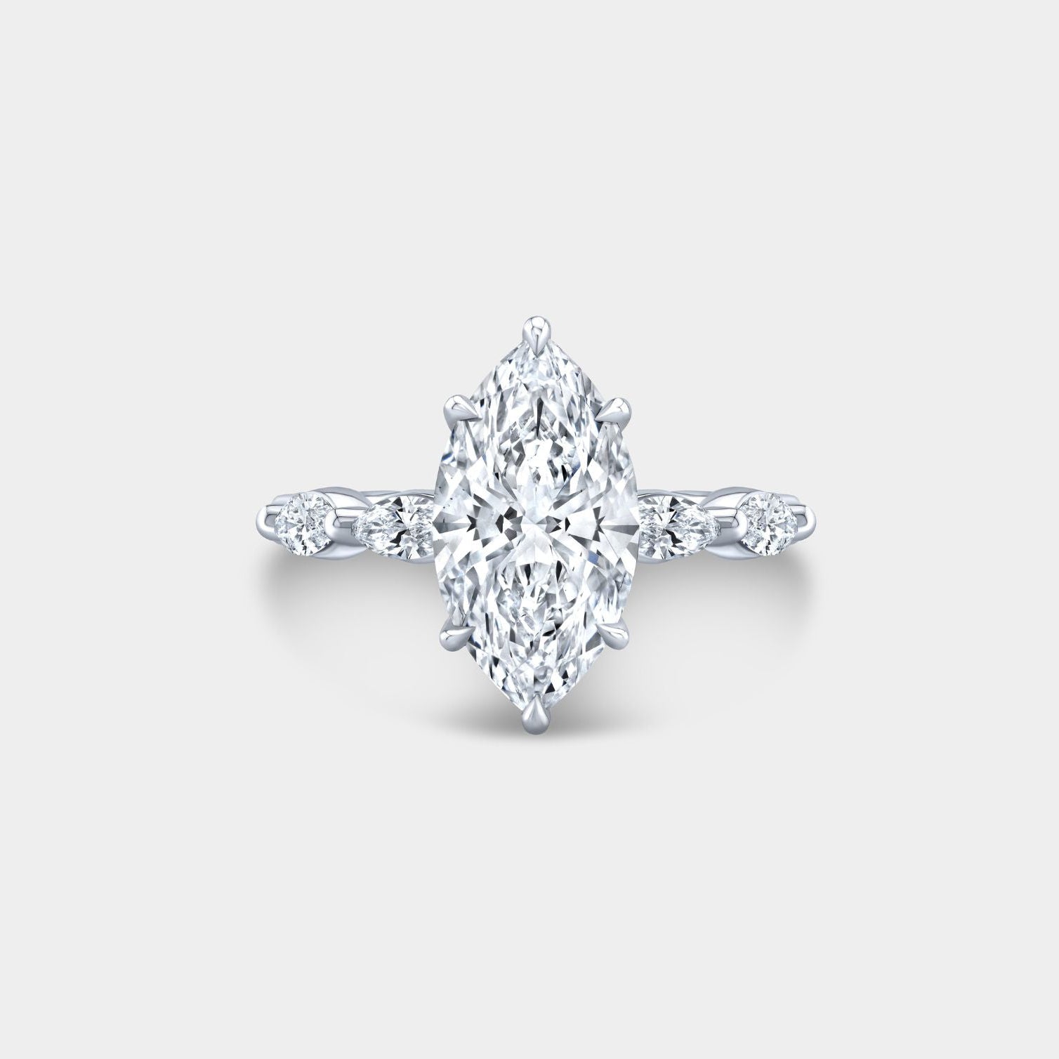 Marquise Diamond Five Stone Hidden Halo Platinum Engagement Ring