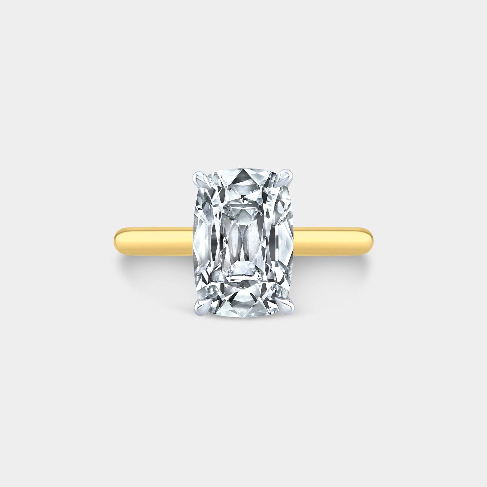 Antique Elongated Cushion Diamond Hidden Halo Yellow Gold And Platinum Engagement Ring - 1.50ct Lab Grown