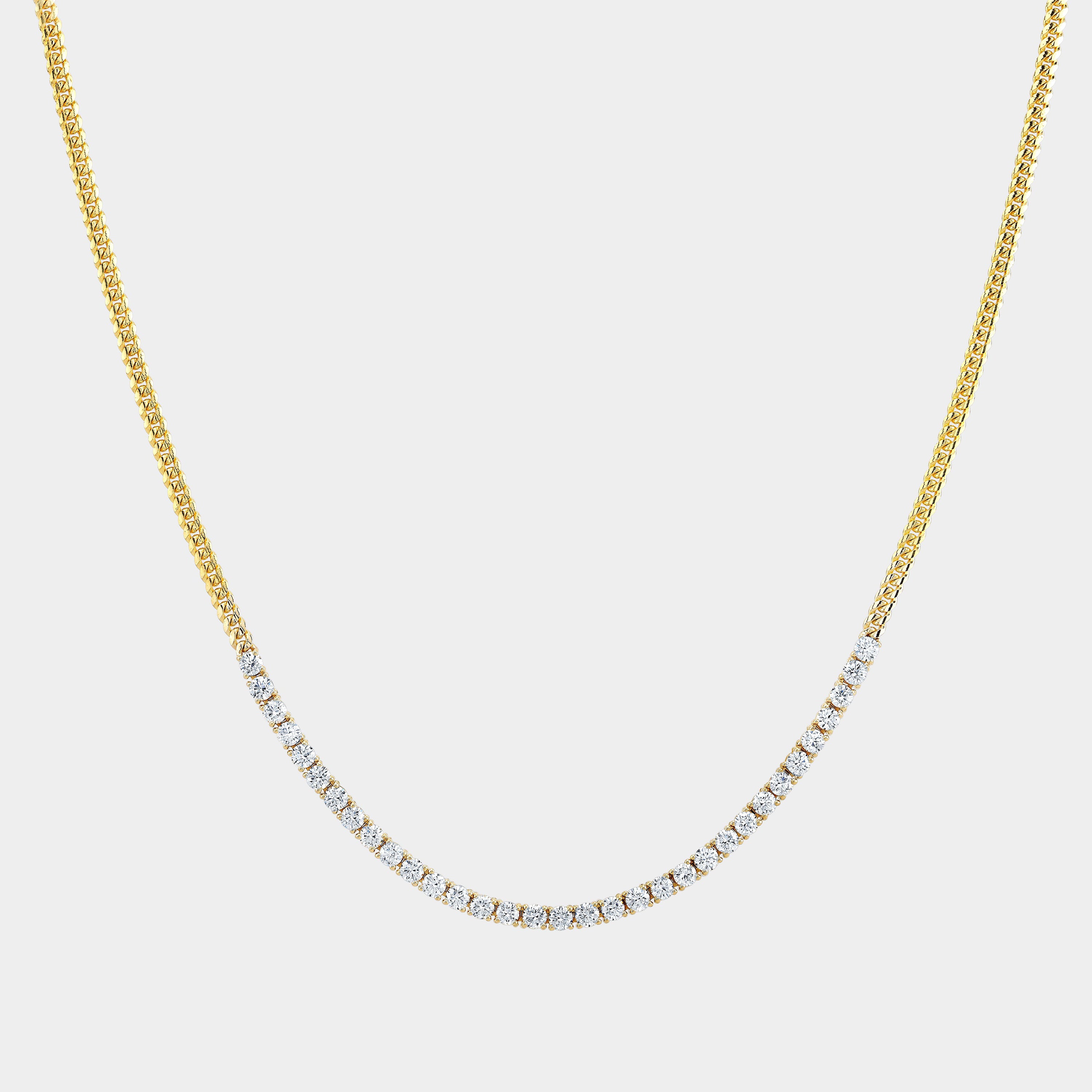3ct Round Diamond Cuban Link Choker Line Yellow Gold Necklace in 14k Yellow Gold