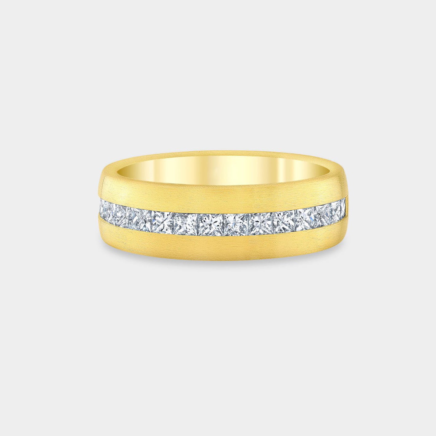 1ct Men's Princess Cut Diamond Channel Set Wedding Band in 14k yellow gold