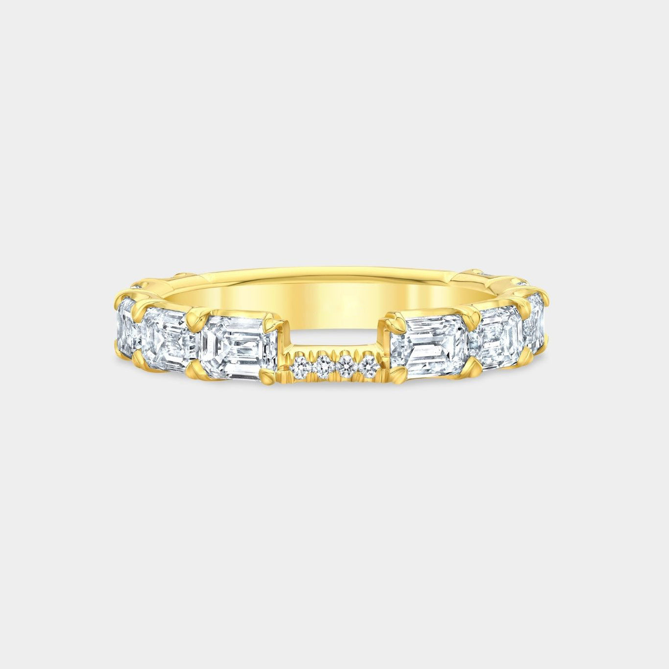 2.0ct Emerald Diamond East West Contour 3mm Yellow Gold Wedding Band in 18k yellow gold