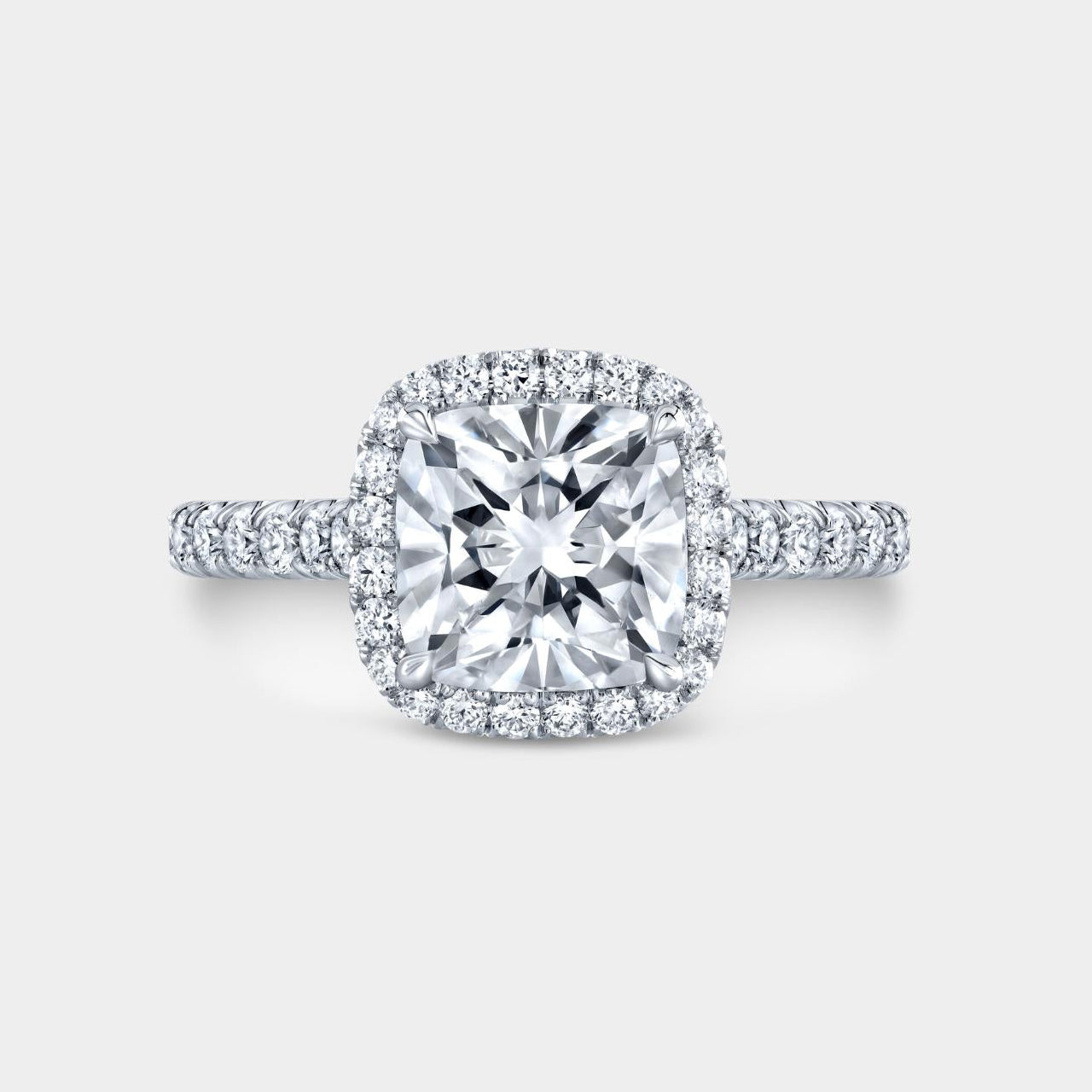 Cushion Diamond Seamless Halo U Pave Cathedral Platinum Engagement Ring - 1.50ct Lab Grown