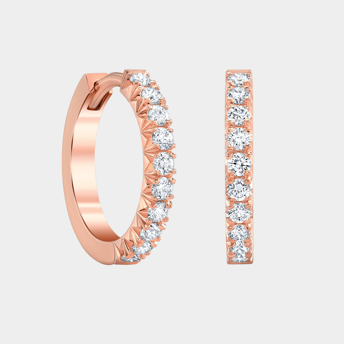 0.37ct Diamond Petite French Pave Huggie Rose Gold Earrings in 18k Rose Gold