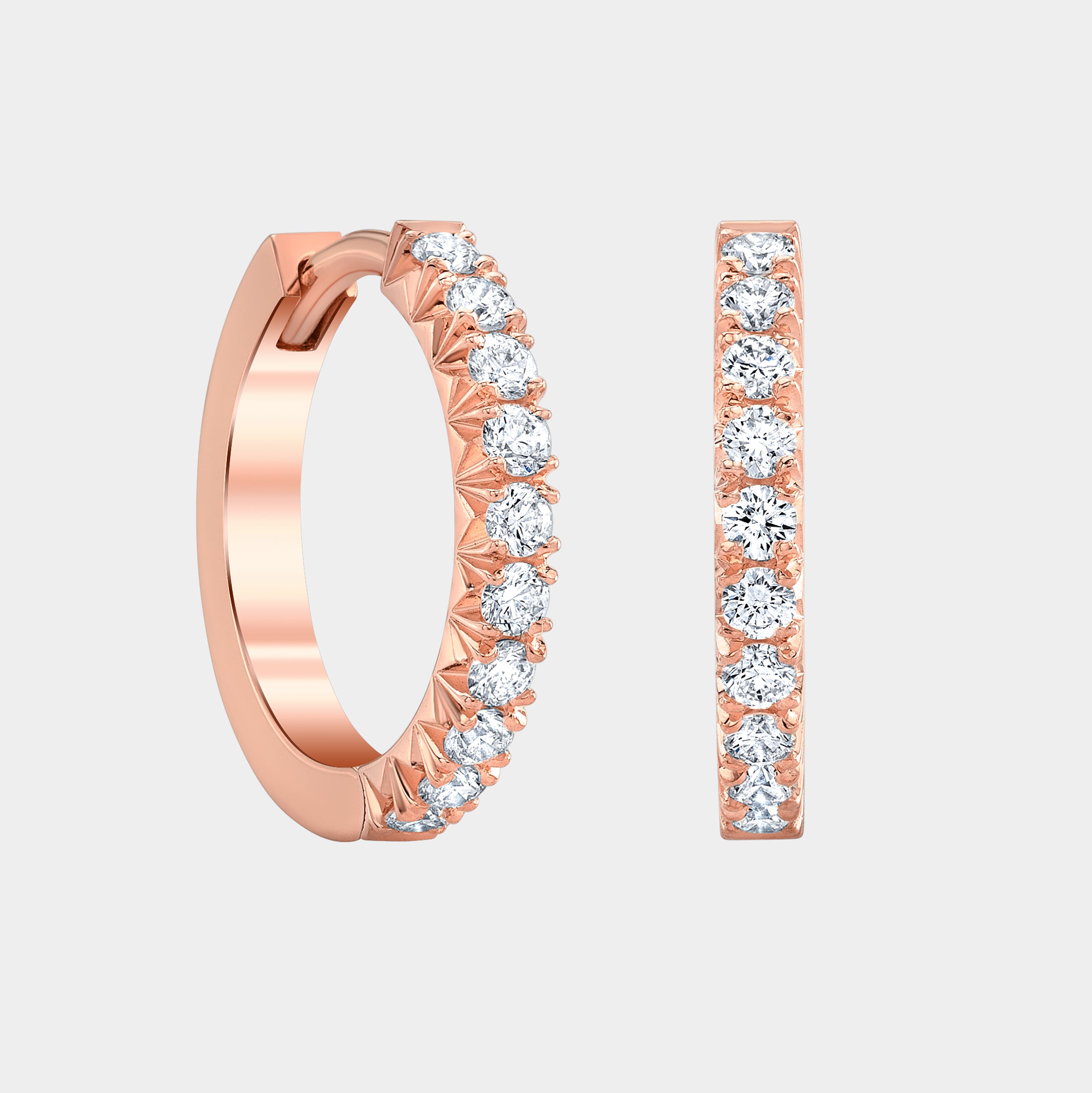 0.37ct Diamond Petite French Pave Huggie Rose Gold Earrings in 18k Rose Gold - 0.37ct Natural
