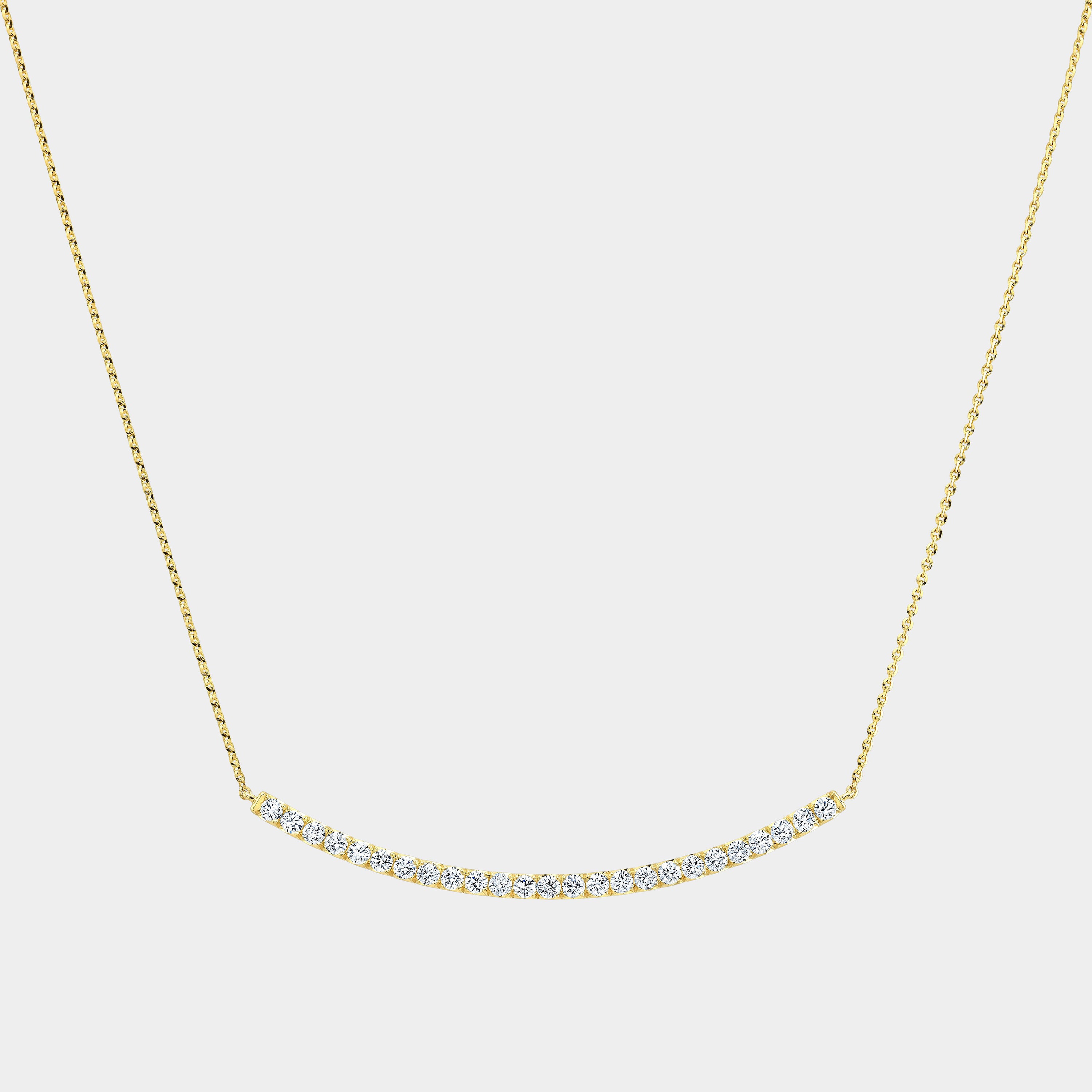 1ct Round Lab Grown Diamond French Pave Curved Bar Pendant Yellow Gold Necklace in 14K Yellow Gold