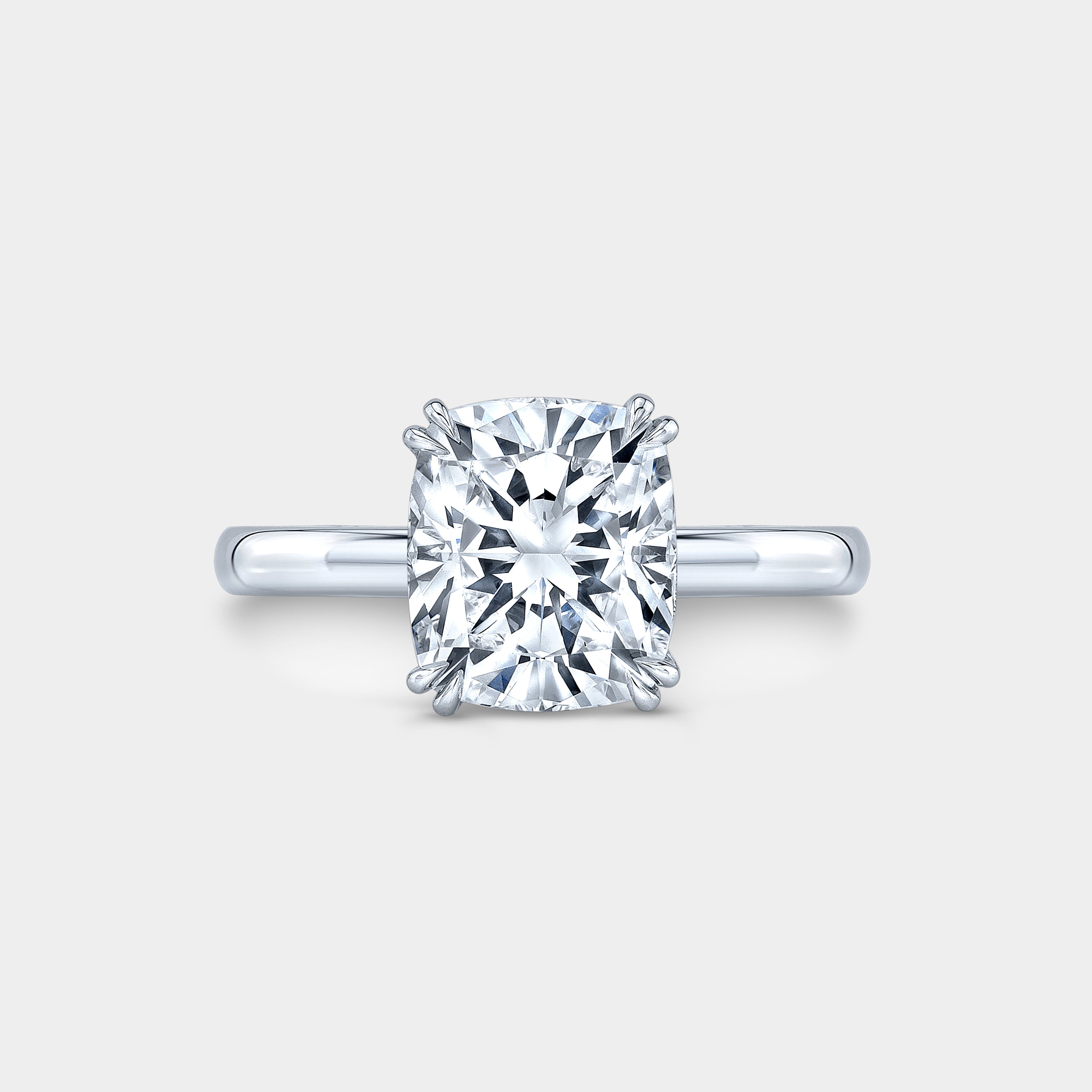 Cushion Diamond Double Prong Hidden Halo Solitaire White Gold Engagement Ring