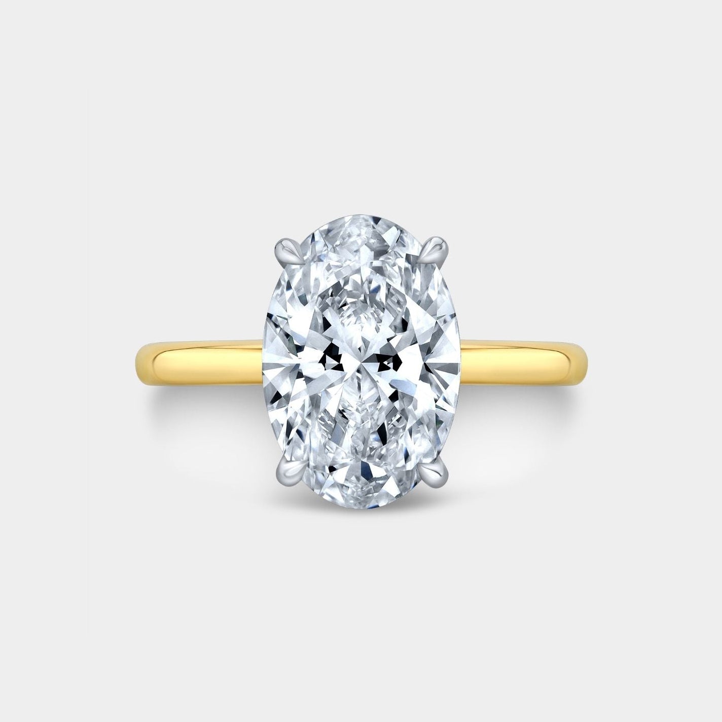 2.03ct Lab Grown Oval Diamond Hailey with Single Hidden Halo Yellow Gold And Platinum Engagement Ring - 2.03ct Lab Grown