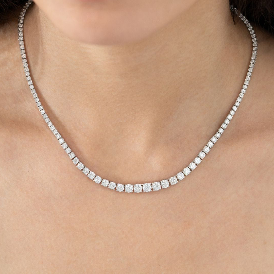 11.50ct Graduating Lab Diamond Tennis Necklace in 14k white gold - 11.50ct Lab Grown