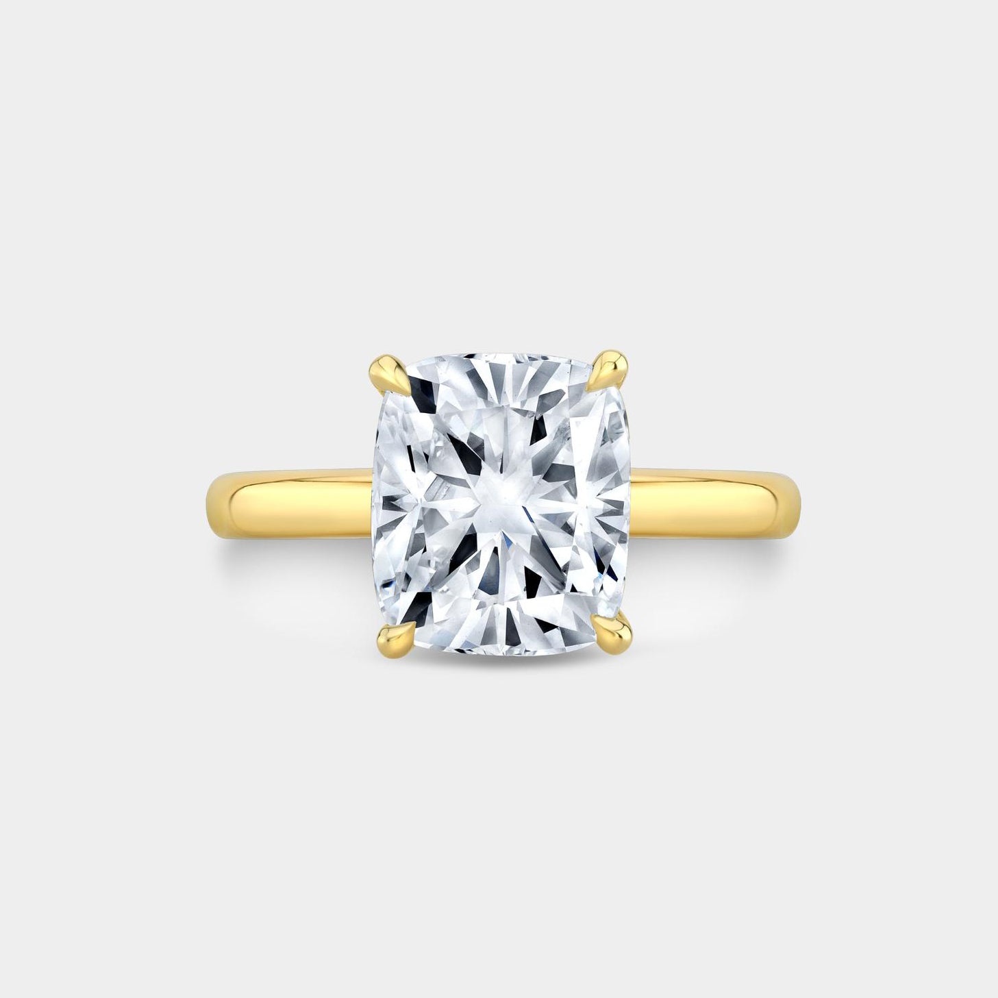 Cushion Diamond Hidden Halo Solitaire Yellow Gold Engagement Ring in 14K yellow gold