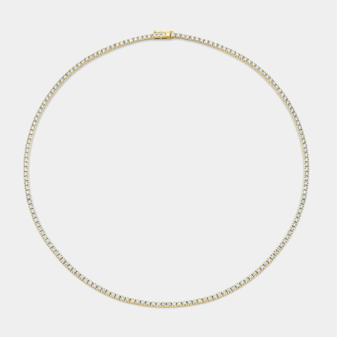 8ct Round Natural Diamond Yellow Gold Tennis Necklace in 14k Yellow Gold