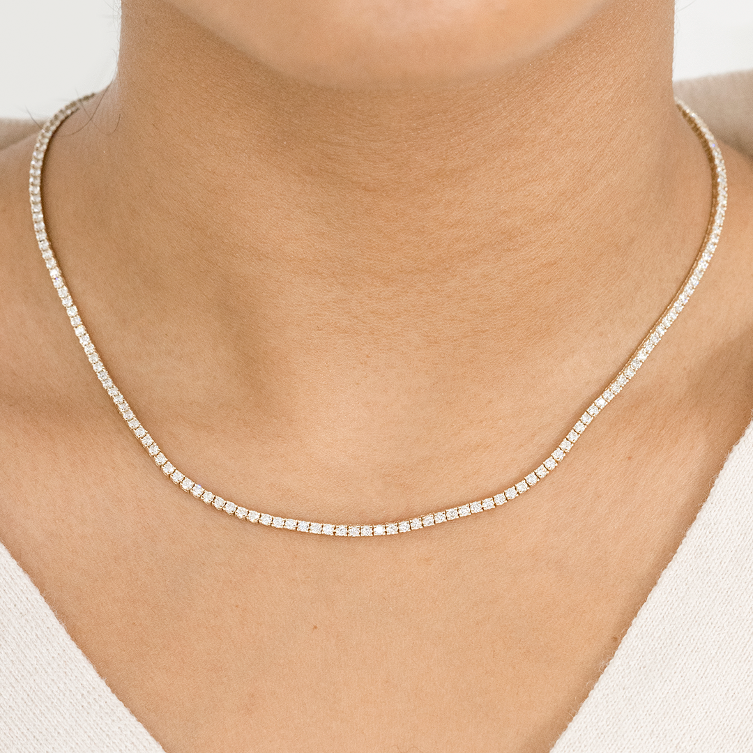 5ct Round Diamond Yellow Gold Tennis Necklace in 14k Yellow Gold