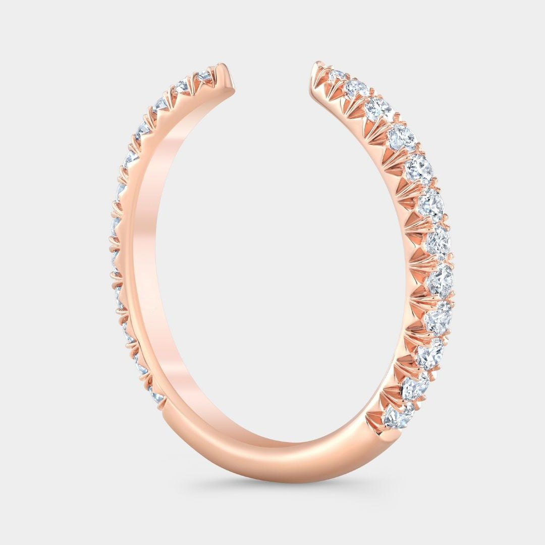 French Pave Open Claw Round Diamond Rose Gold Wedding Band in 18k rose gold