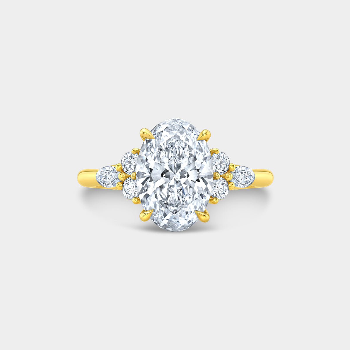 2.09ct Lab Grown Oval Diamond Claudia 7 Stone Yellow Gold Engagement Ring in 14K yellow gold