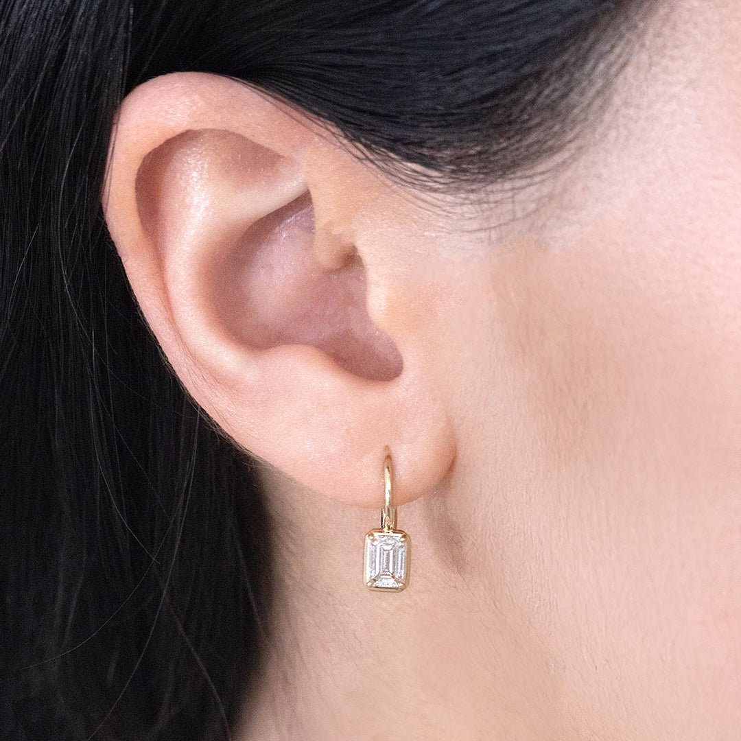1.50 Lab Grown Emerald Cut Diamond Yellow Gold Drop Earrings in 14K Yellow Gold