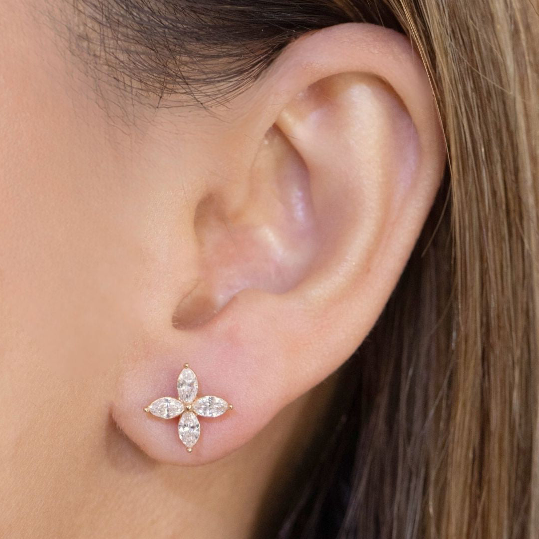 0.90ct Natural Marquise Diamonds La Fleur Stud Rose Gold  Earrings in 18k rose gold