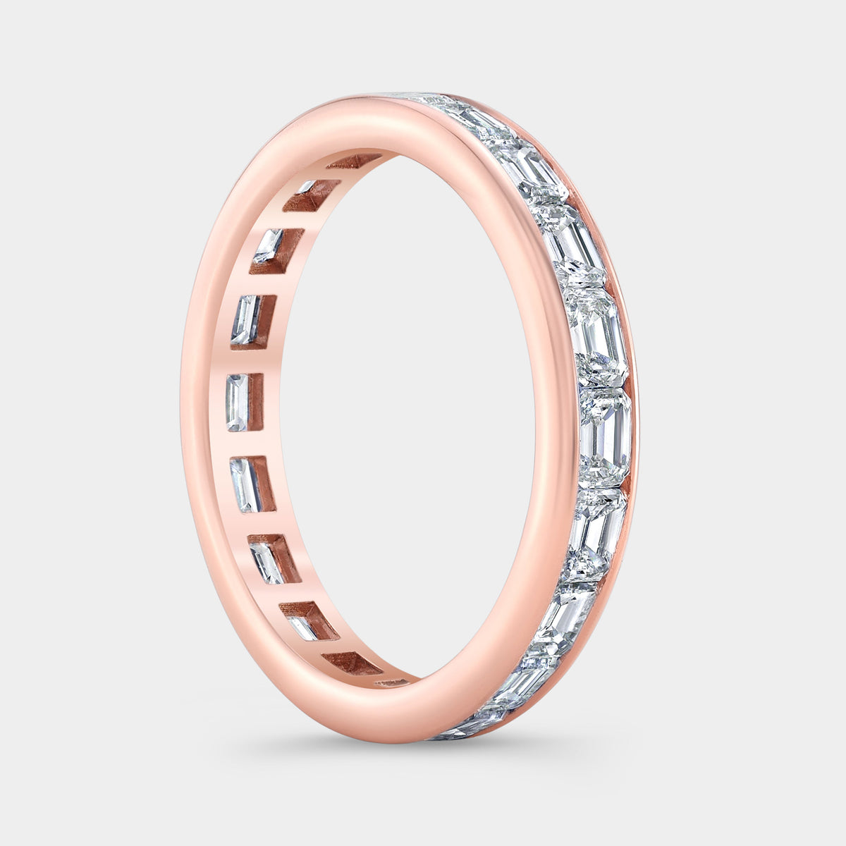 2.50ct Emerald Diamond Channel East West Set Rose Gold Eternity Band in 18k Rose Gold