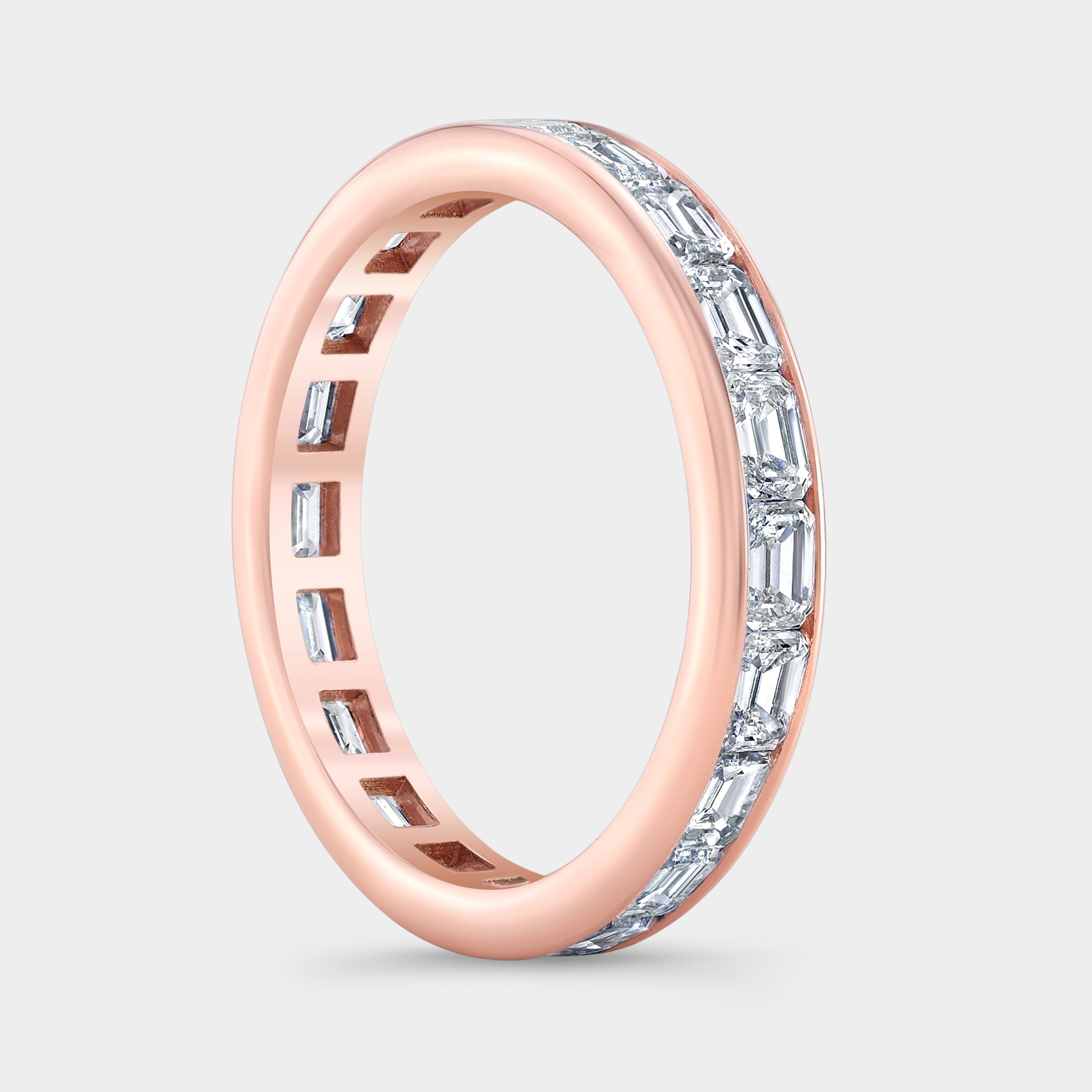 2.50ct Emerald Diamond Channel East West Set Rose Gold Eternity Band in 18k Rose Gold