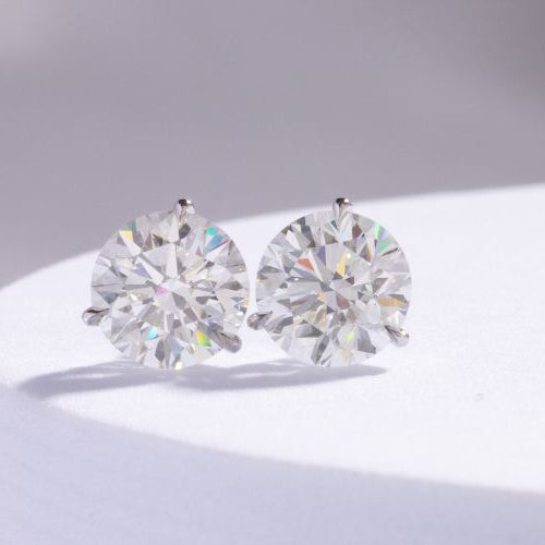 4.0ctw Martini 3 Prong Lab Grown Round Diamond Stud Earrings in 14k white gold