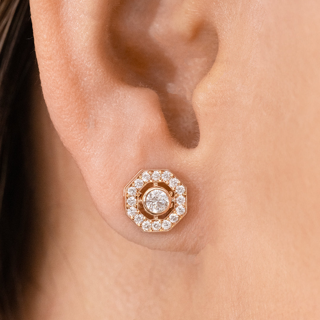 0.75ct Round Lab Grown Diamond Octagon Bezel Set Rose Gold Earrings in 14K Rose Gold