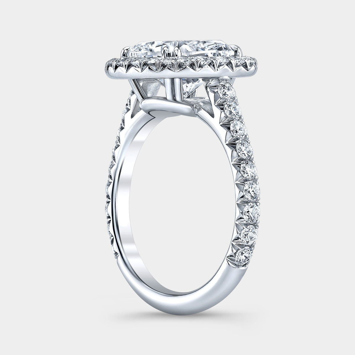Cushion Diamond Halo Cathedral with French Pave White Gold Engagement Ring