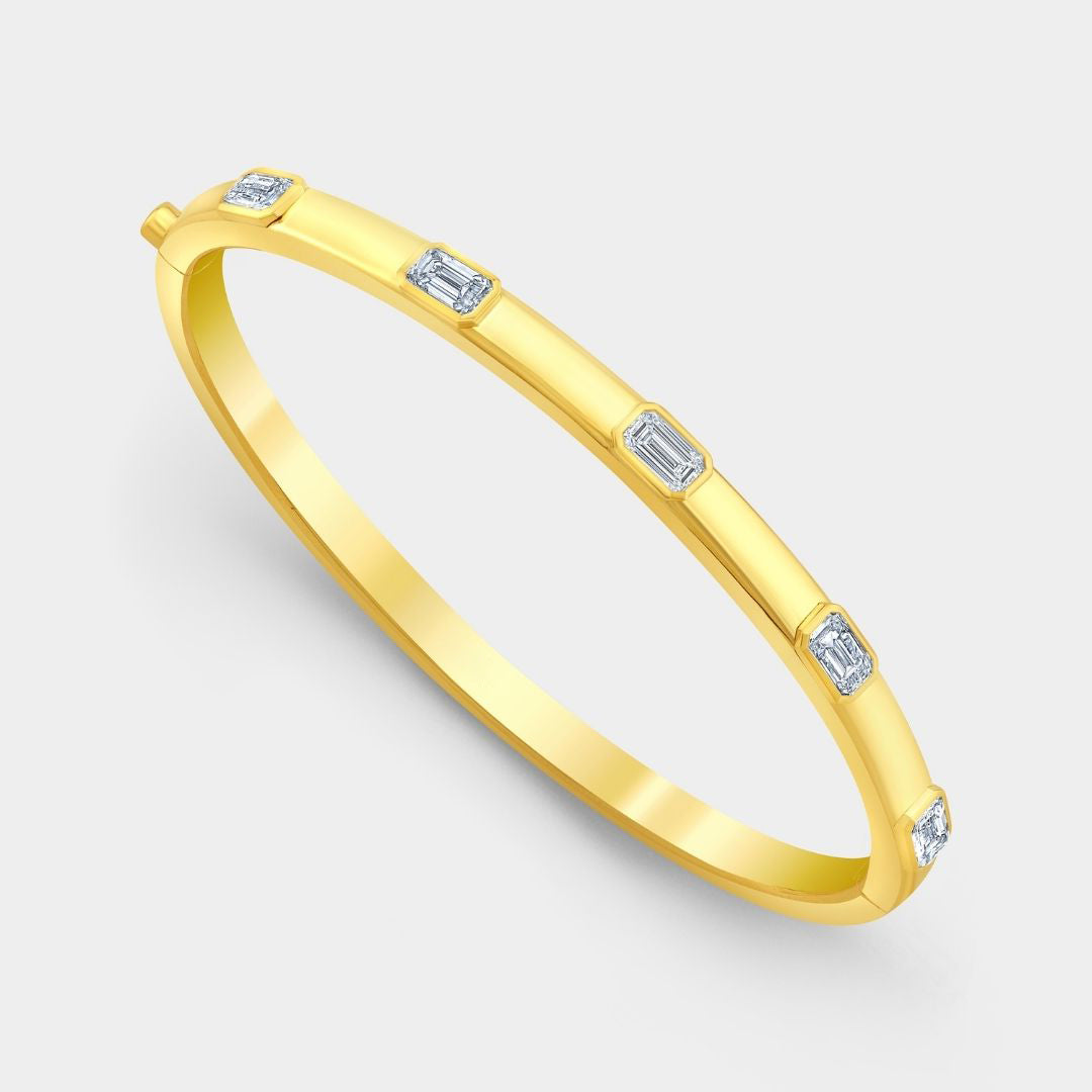 1.70ct Lab Grown East West Emerald Cut Diamond Solid Yellow Gold Bangle in 18k yellow gold