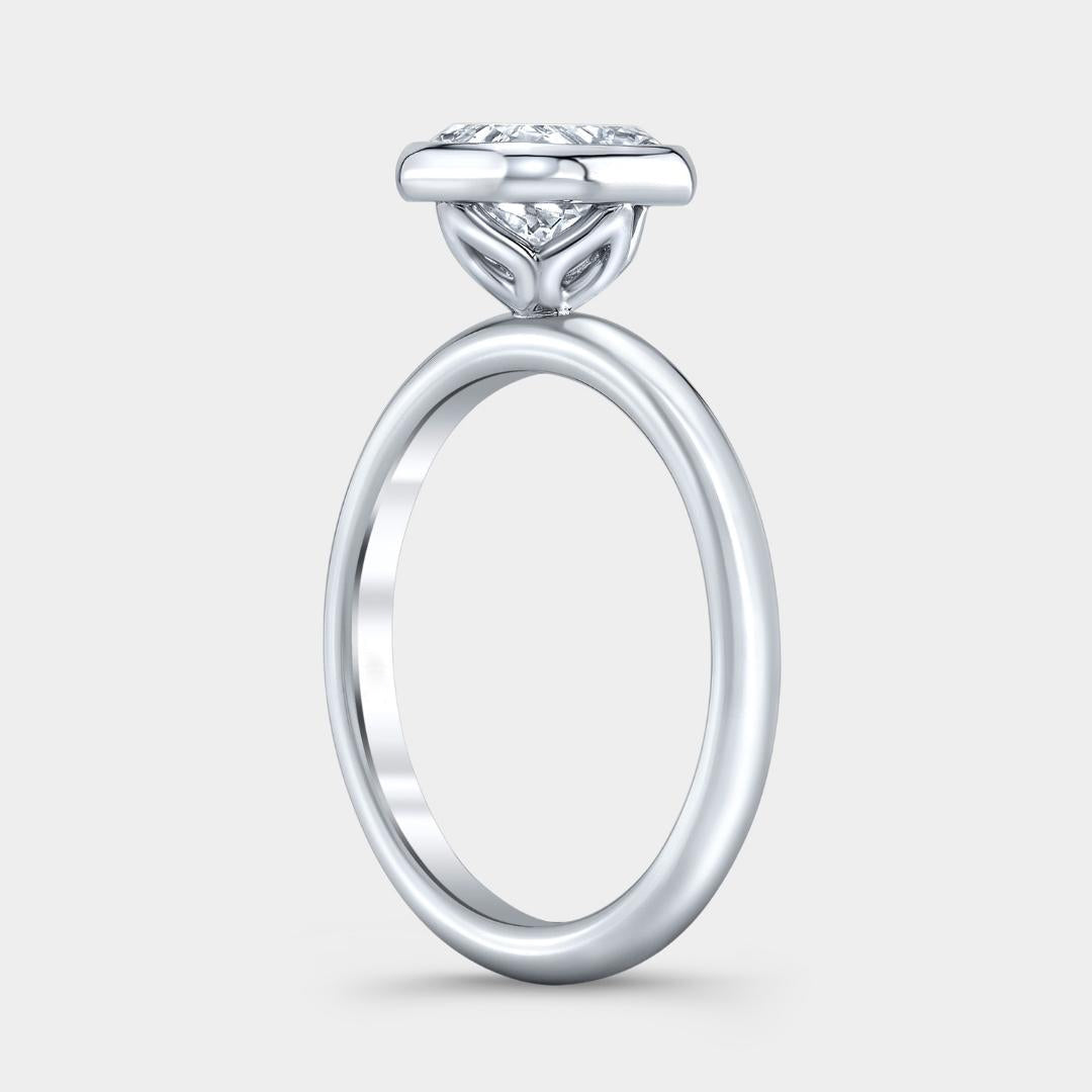 Cushion Diamond Bezel Set Tulip Solitaire Engagement Ring in platinum