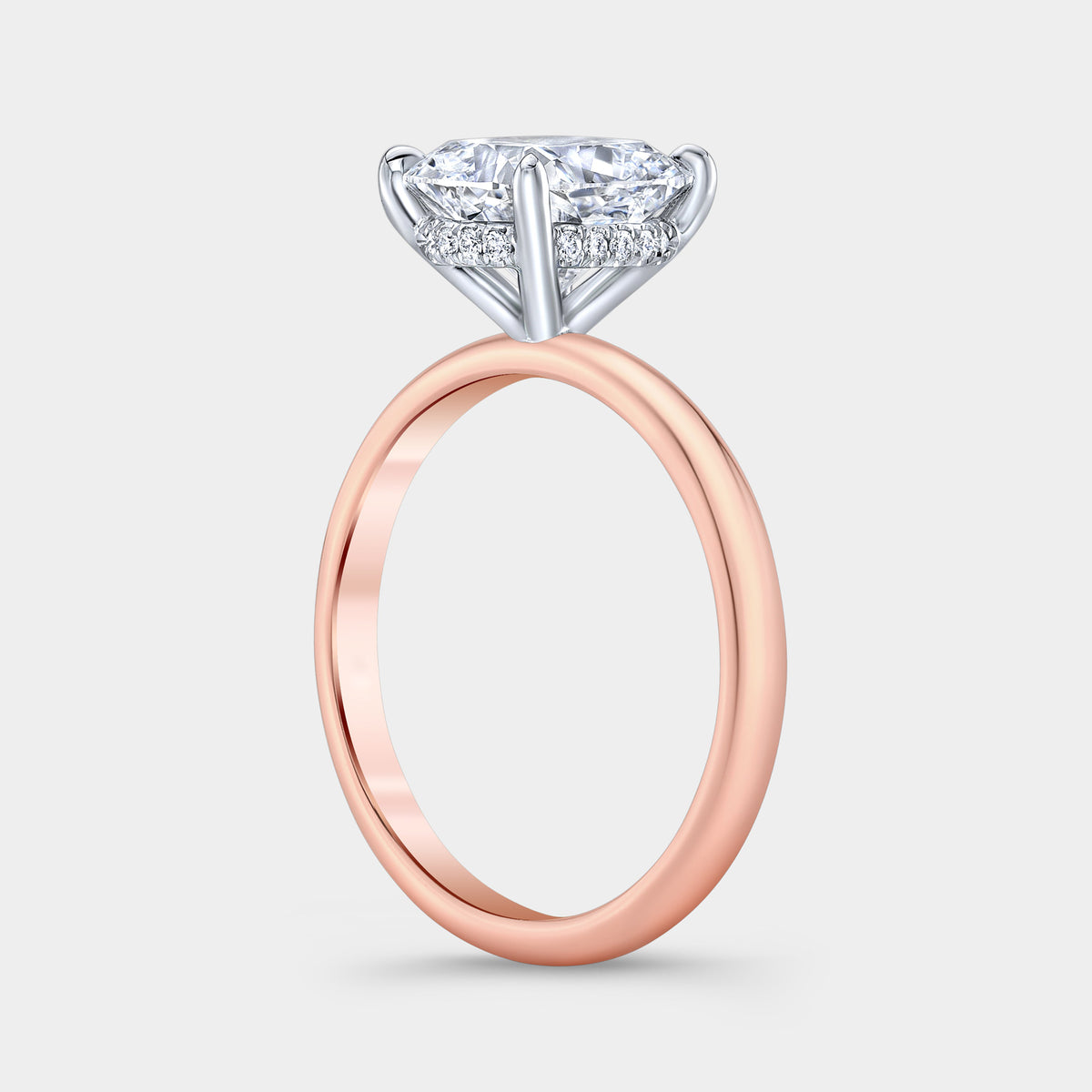 Cushion Diamond Hidden Halo Solitaire Rose Gold And Platinum Engagement Ring