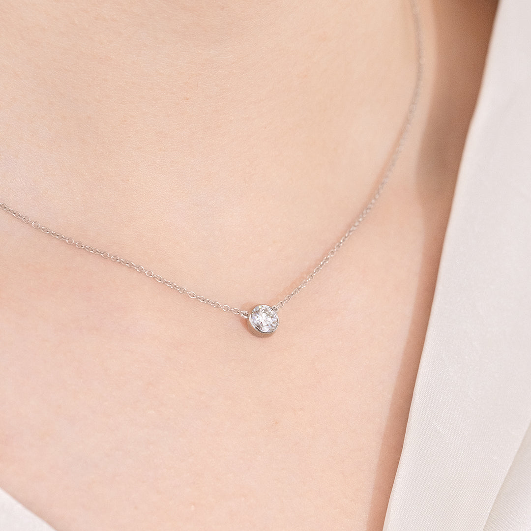 0.50ct Round Diamond Bezel Set Pendant Platinum Necklace
