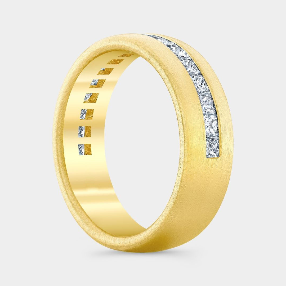 1ct Lab Grown Princess Diamond 6mm Satin Finish Yellow Gold  Wedding Band in 14k yellow gold