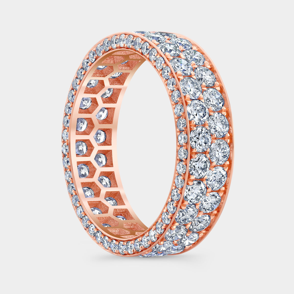 3.5ct Row Double Sided Pave Diamond Eternity Wedding Band in 18k Rose Gold