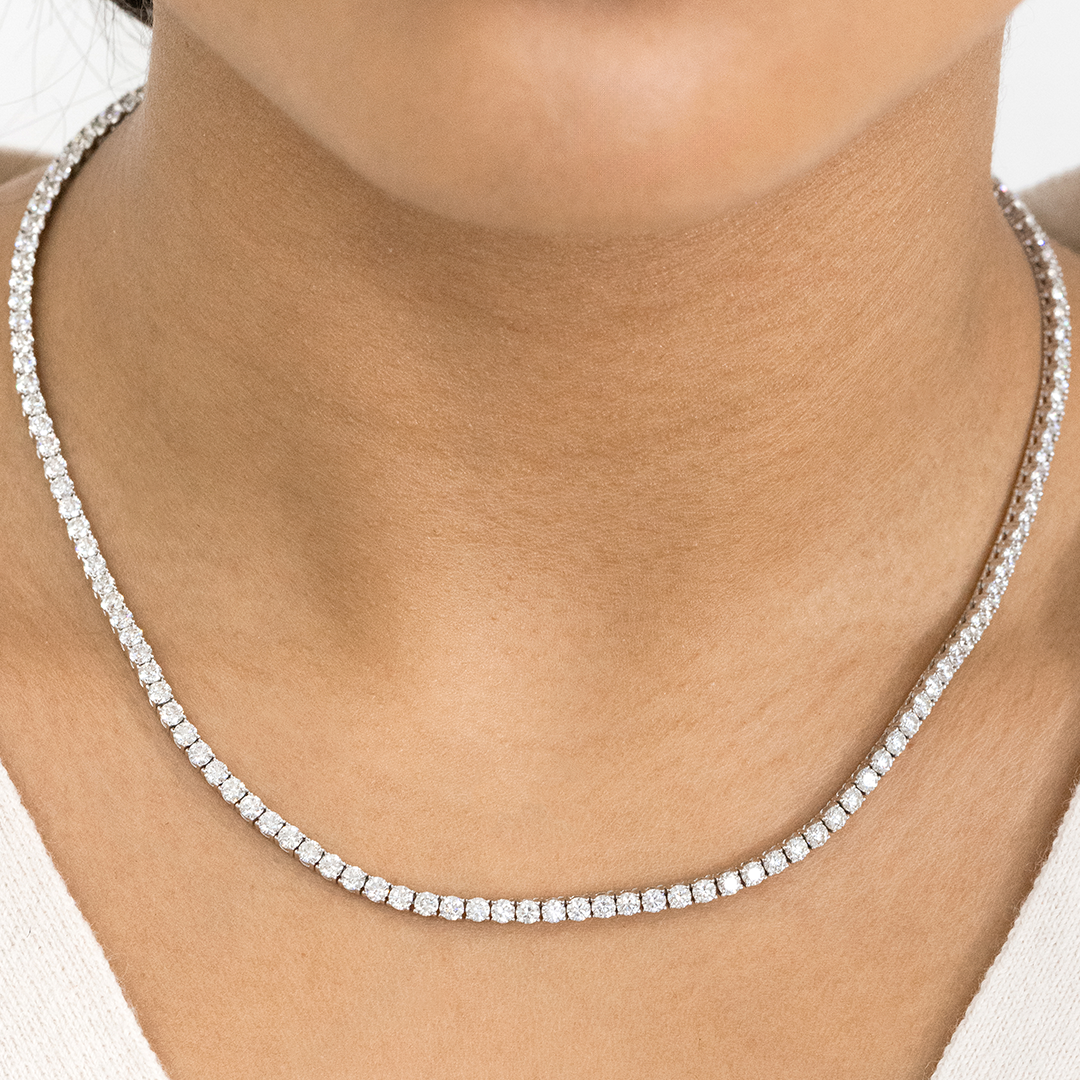 11ct Round Lab Grown Diamond White Gold Tennis Necklace in 14k White Gold