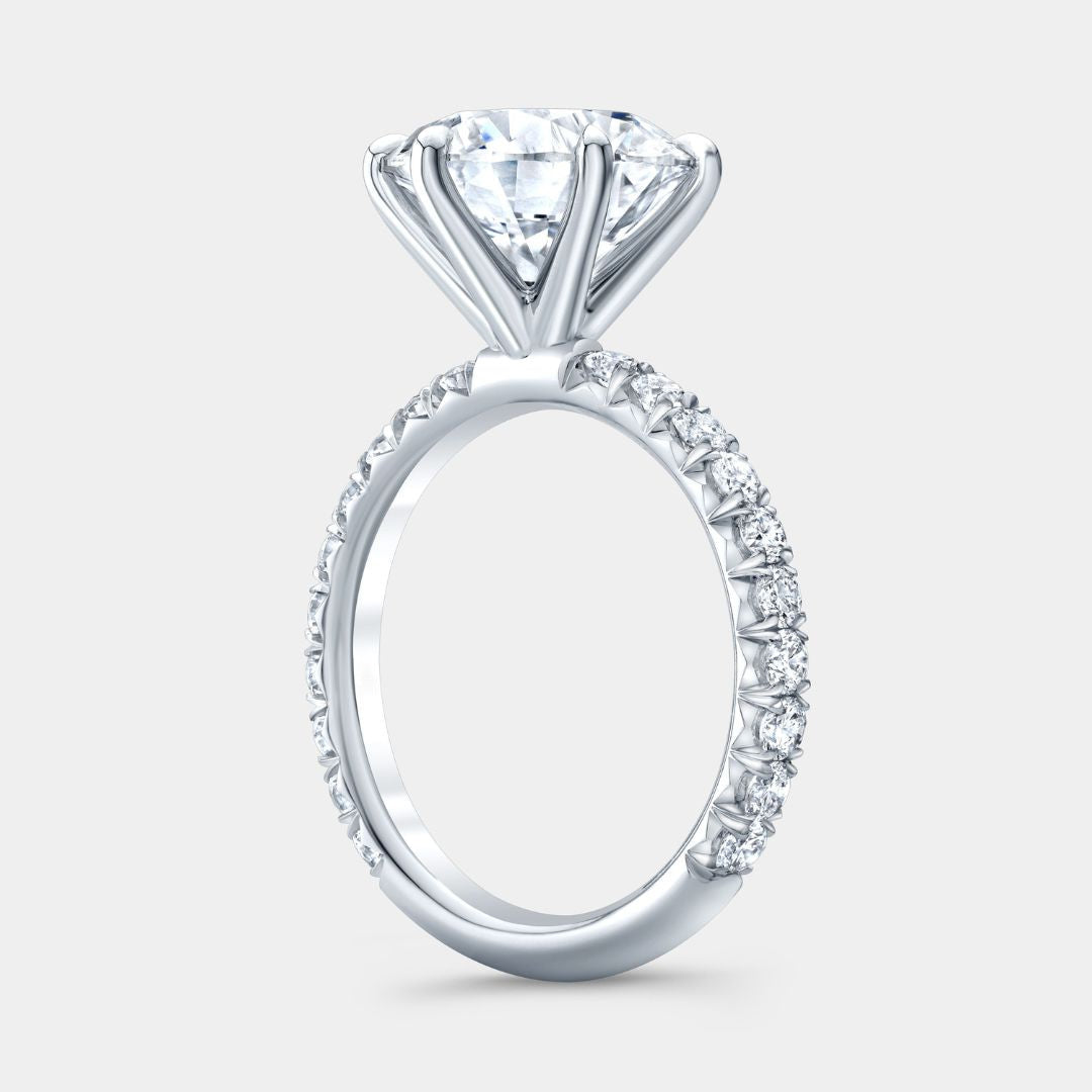 4.01ct Lab Grown Round Diamond 6 Prong French Pave Platinum Engagement Ring