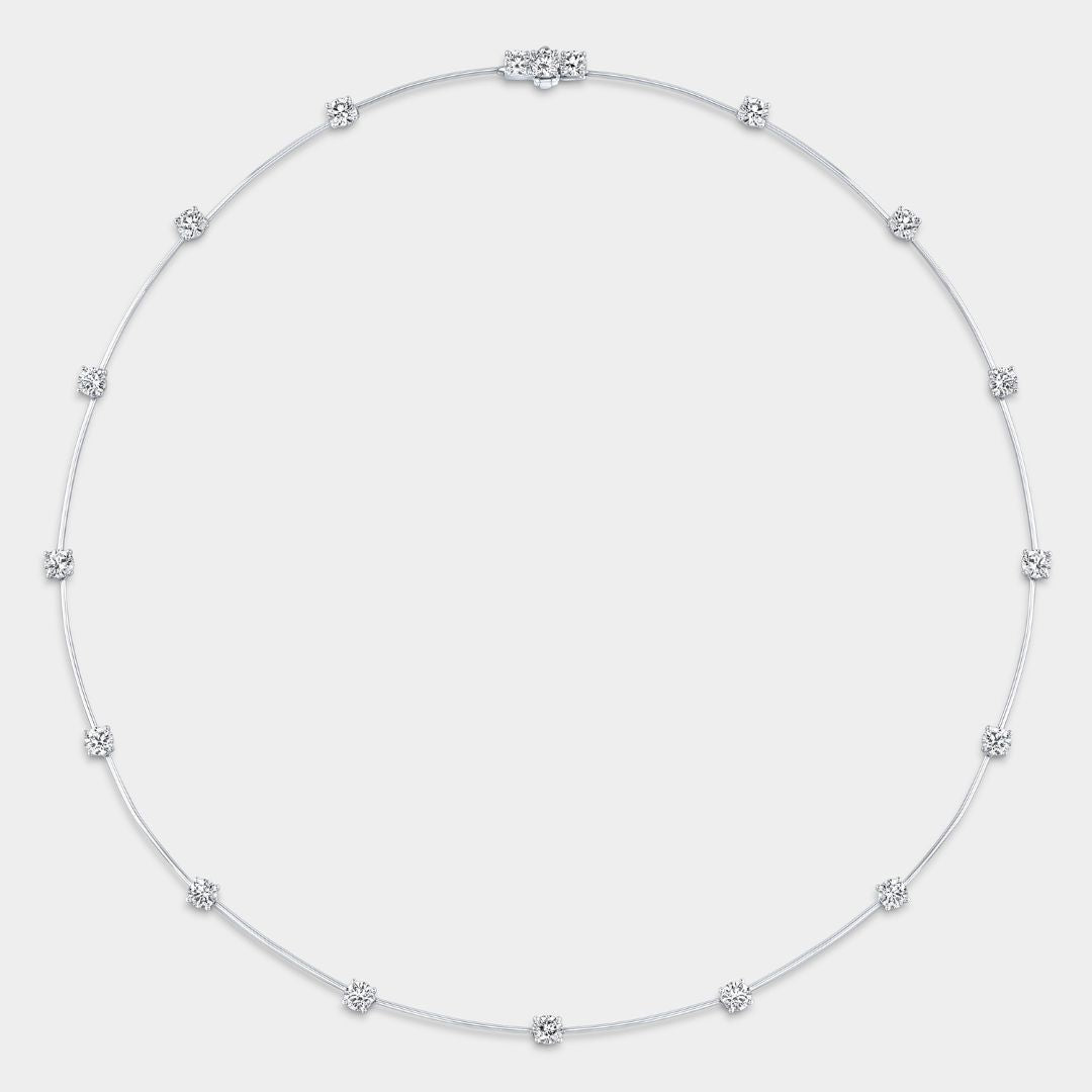 4ct Dainty Floating Round Diamond Station Necklace in platinum