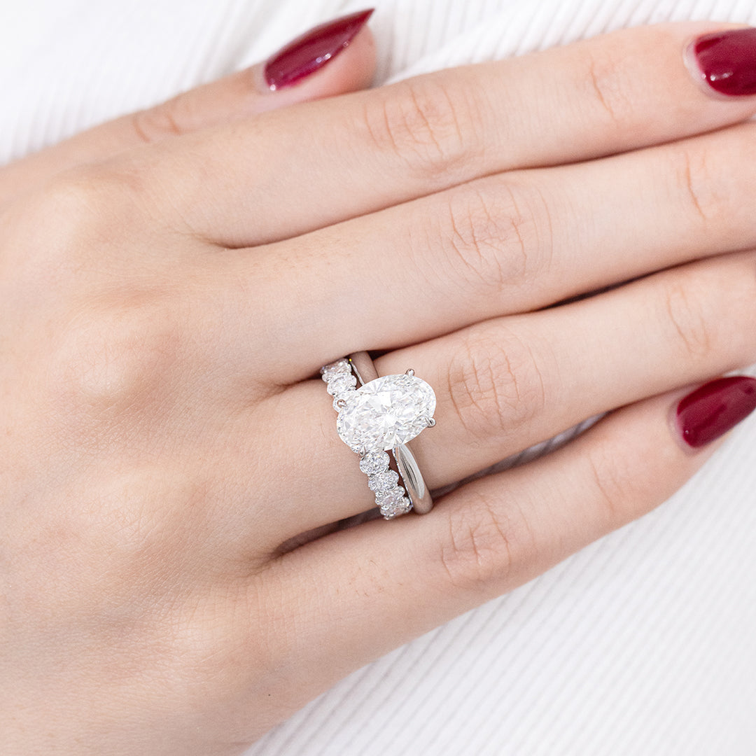 1.25ct Victoria 0.10ct Each 1ct Petite Oval Cut Diamond 1/2 Way Wedding Band in Platinum