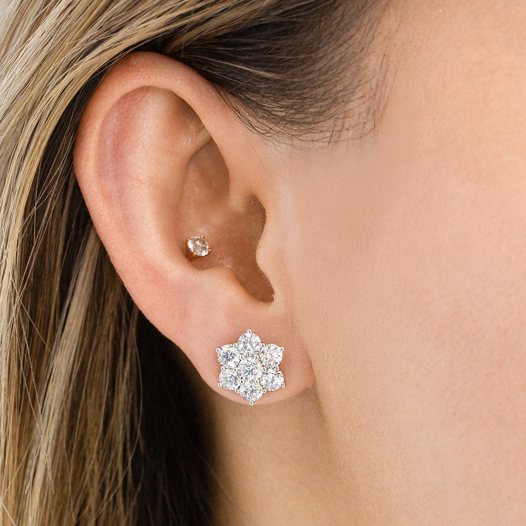 3.25ct Round Diamond La Fleur Stud White Gold Earrings in 18k White Gold
