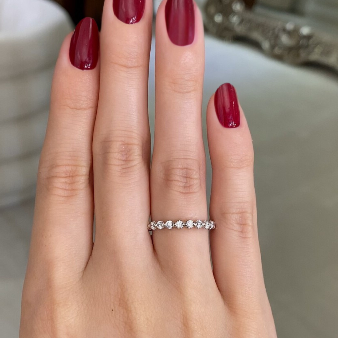 1.25ct Petite Shared Prong Crown Round Diamond Platinum Eternity Band
