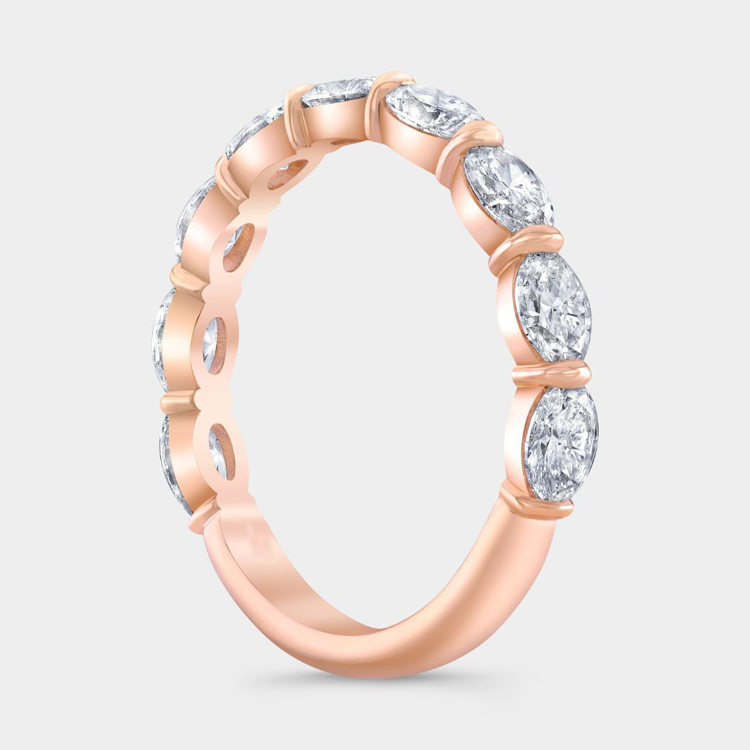 1.40ct Oval Diamond East West 3.0mm Rose Gold Wedding Band in 14k rose gold