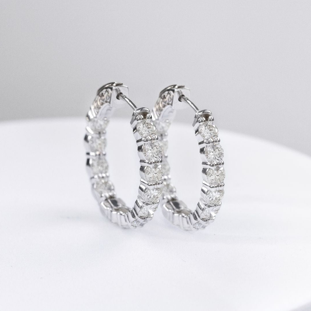 3.65ct 1 Inch Natural Diamond 14k White Gold Hoop Earrings
