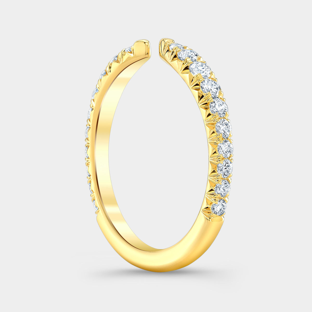0.50ct French Pave Open Claw Lab Grown Round Diamond Wedding Band in 14k yellow gold