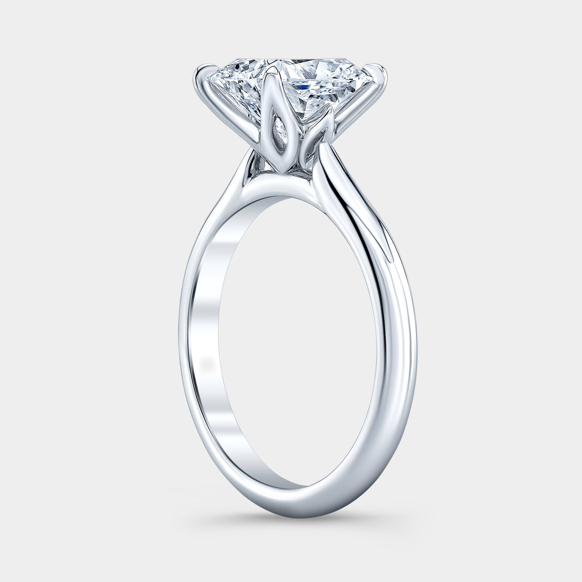 Cushion Diamond Tulip Cathedral Solitaire Platinum Engagement Ring