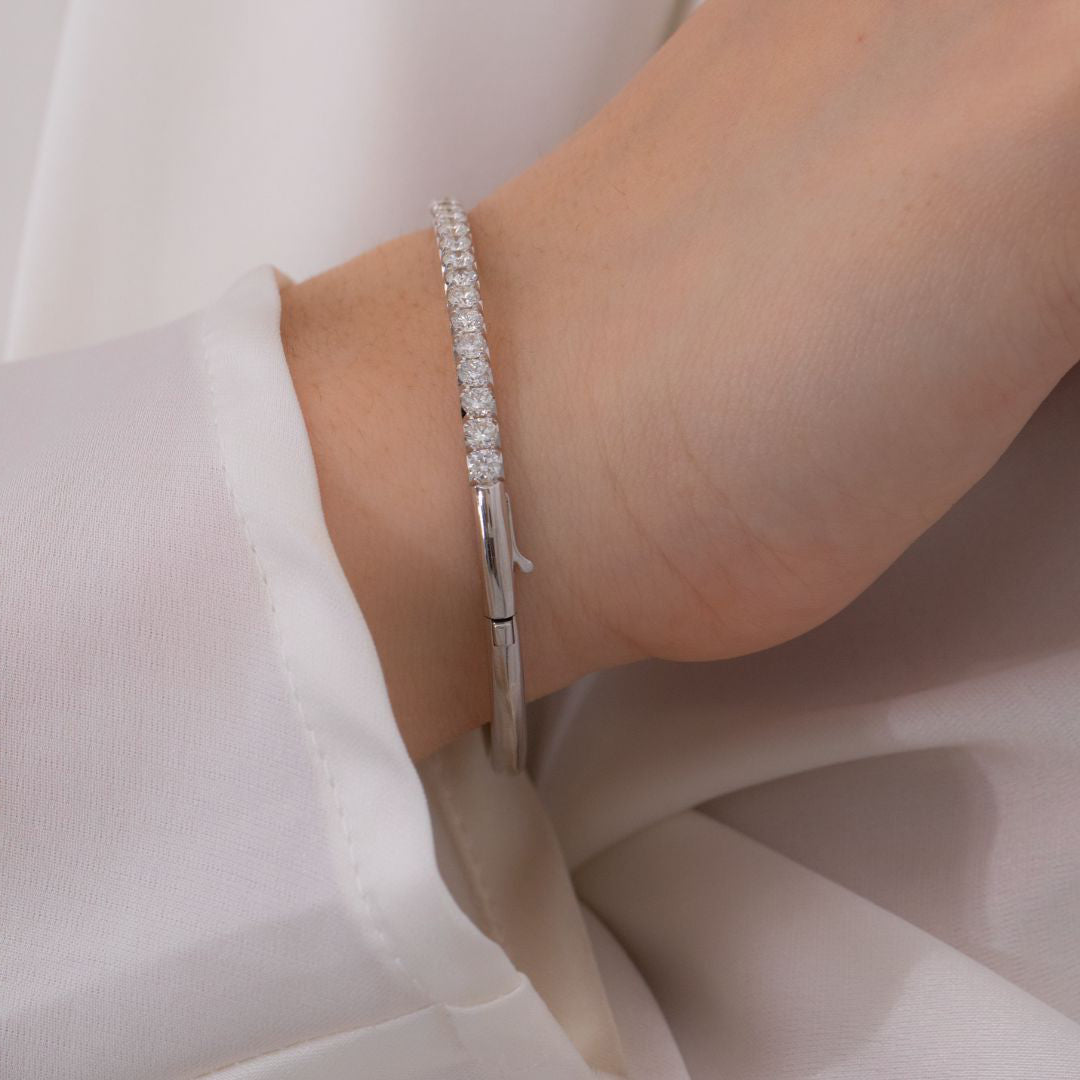 2ct Natural Round Diamond French Pave Bangle in 18k white gold