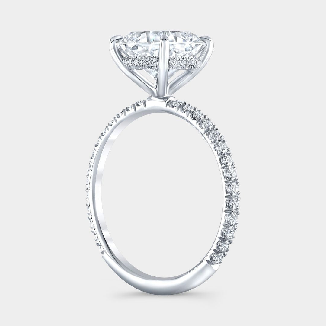 Cushion Diamond Hidden Halo Delicate Pave White Gold Engagement Ring in 14k white gold