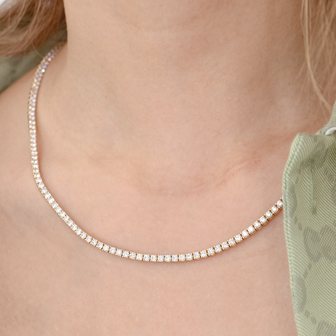 8ct Round Lab Grown Diamond Yellow Gold Tennis  Necklace in 14k Yellow Gold