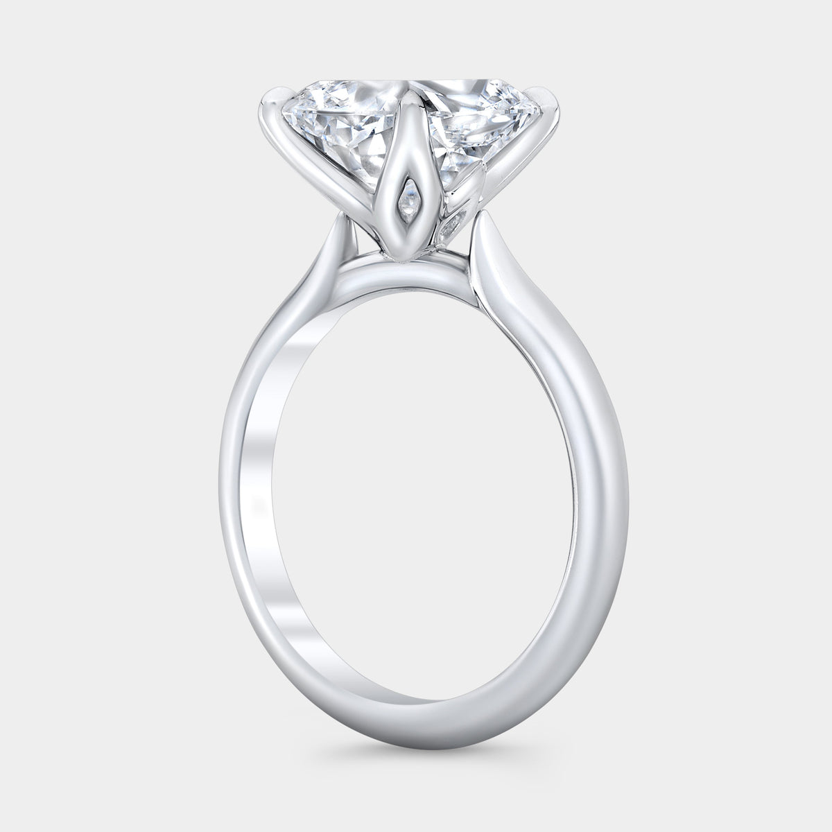 Cushion Diamond Tulip Knife Edge Solitaire Platinum Engagement Ring