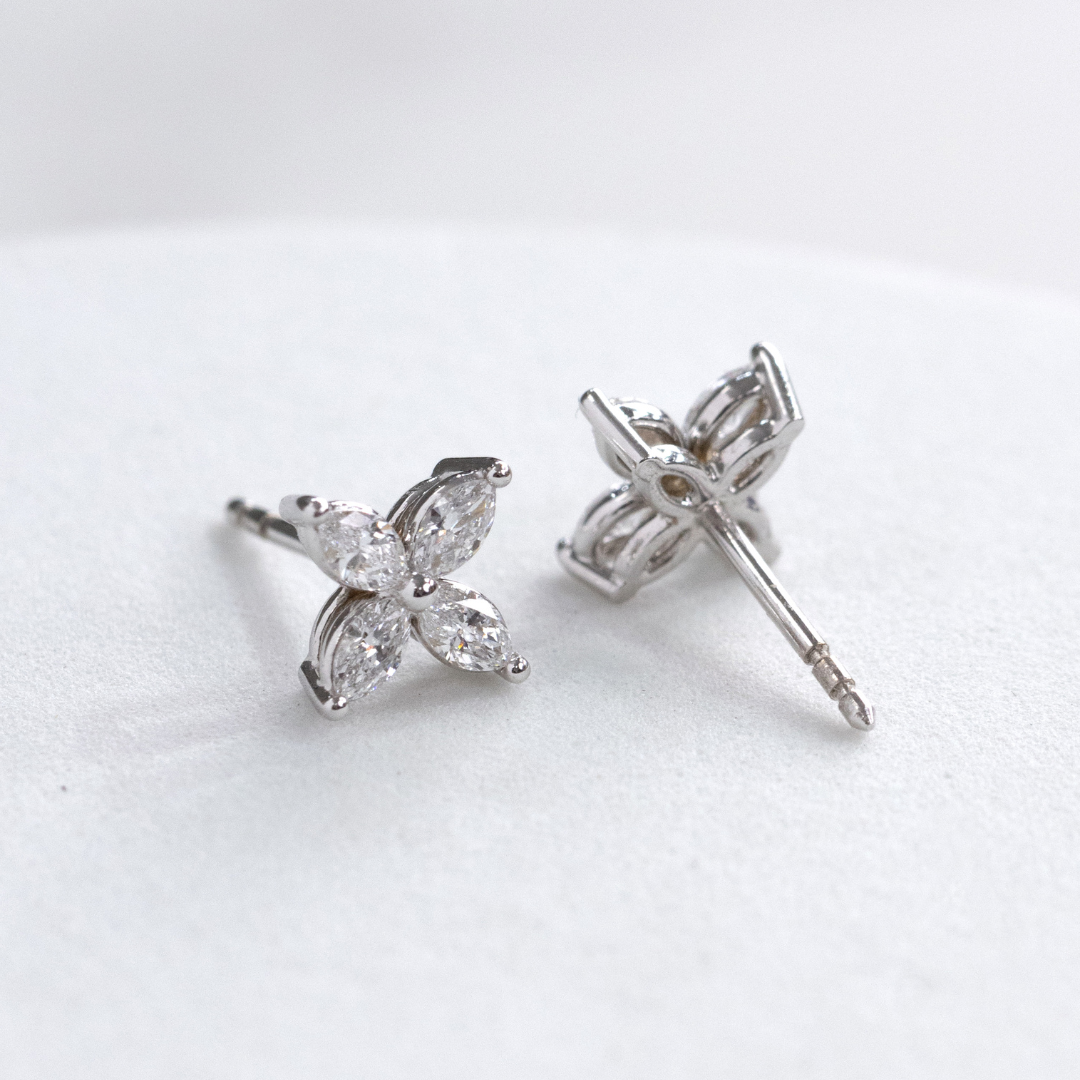 0.50ct Marquise Petite La Fleur Lab Grown Diamond Stud Earrings in 18k White Gold