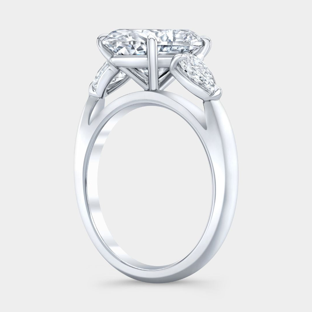 3.51ct Lab Grown Oval 3 Stone with Pear Shape Side Diamond Platinum Engagement Ring