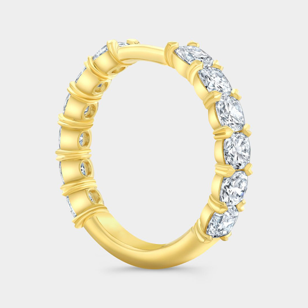 1.50ct Lab Grown Cushion Diamond Contour 3mm Yellow Gold Wedding Band in 18k yellow gold