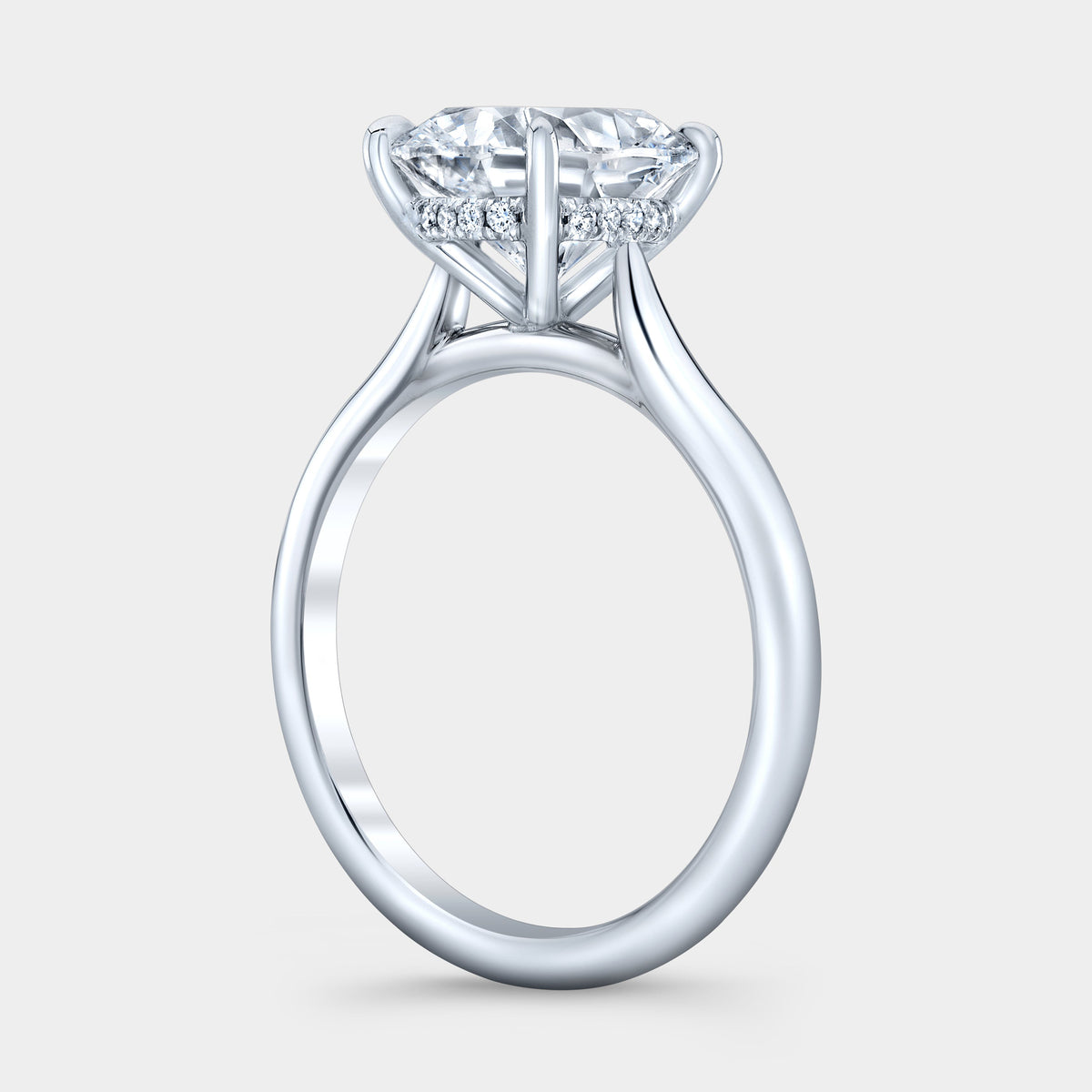 Cushion Diamond Hidden Halo Cathedral Solitaire White Gold Engagement Ring